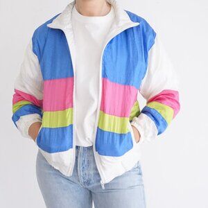 Vintage Camelot Colorblock Windbreaker Blue Pink Neon 80s Retro Sportycore S
